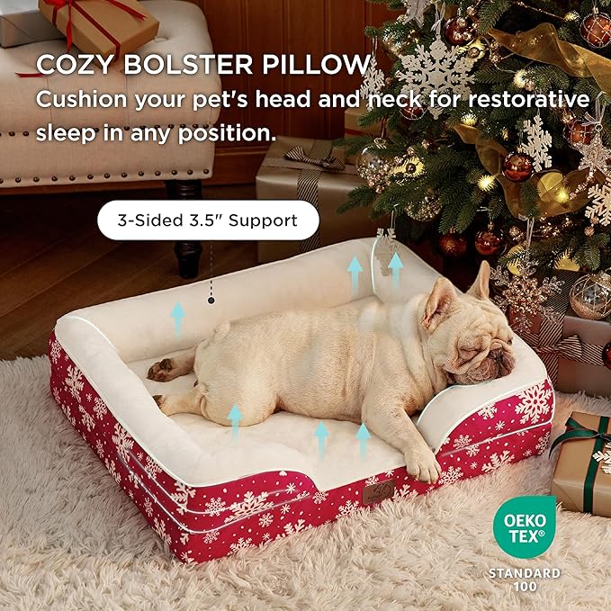 Bedsure Orthopedic Dog Bed for Medium Dogs - Waterproof Dog Sofa Beds Medium, Pet Couch Bed with Removable Washable Cover, Waterproof Lining and Nonskid Bottom, Red Blizzard