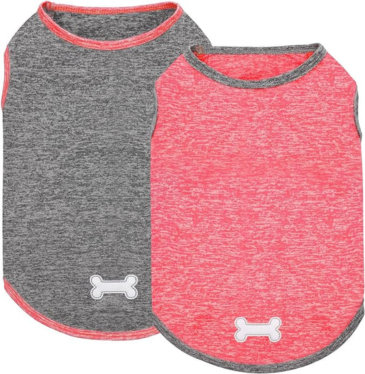 KYEESE 2 Pack Dog Shirts Quick Dry Soft Stretchy Dog T-Shirts with Reflective Label Tank Top Sleeveless Vest Sun Protection Pet Clothes for Small Pet, Coral Red+Grey, L