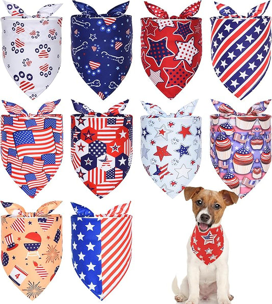 10PCS 4th of July Dog Bandanas for Small XS XXS American Flag Stars and Stripes Patriotic Balloons Pattern Boys Girls Independence Day Party Grooming Accessories