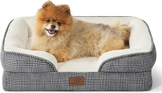 Bedsure Small Orthopedic Dog Bed - Washable Bolster Dog Sofa Beds for Small Dogs, Supportive Foam Pet Couch Bed with Removable Washable Cover, Waterproof Lining and Nonskid Bottom Couch, Black Checks