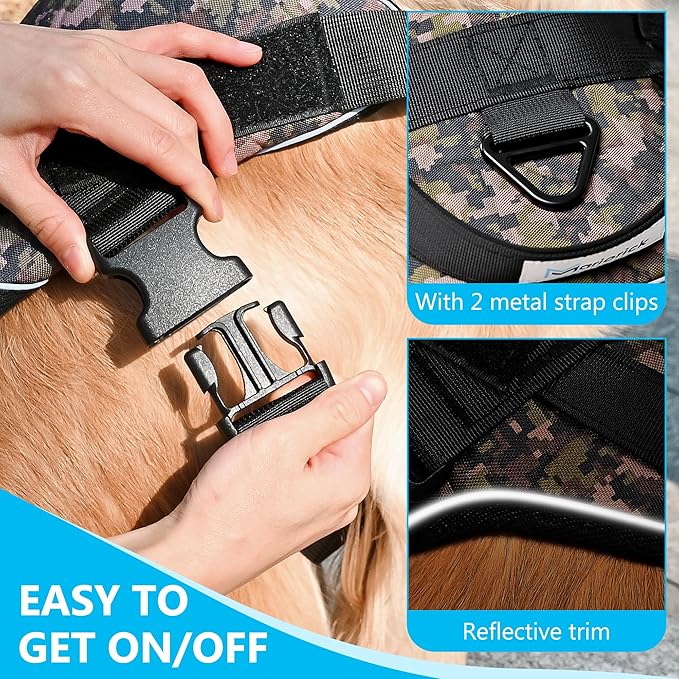 Reflective No Pull Dog Harness for Large Medium Dogs Adjustable Padded Vest 2 Leash Clips Easy Control Handle Soft Comfortable Tactical Military Grade Training Walking Hiking (Blue Camouflage M)