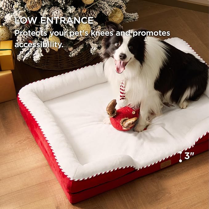 Bedsure Orthopedic Dog Beds Large Sized Dog - Washable Large Dogs Bed Waterproof, Big Comfort Pet Couch with Washable Removable Cover, Supportive Foam Pets Sofa with Nonskid Bottom, Candy Cane