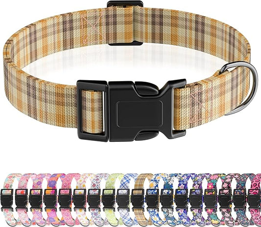 Dog Collar, Plaid Puppy Collar for Boys Girls Small Medium Large Dogs, Adjustable Soft Pet Collar Classical Plaid with Quick Release Buckle for Males Females, Brown,XS