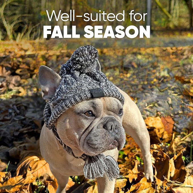 Knitted Dog Hat with Ear Holes & Adjustable Chin Strap - Warm & Snug Fit Dog Beanie for French Bulldog - Light & Soft yarn Dog Hats - Stylish Dog Accessories & Clothes - Beanies for Dogs(Gray, Medium)