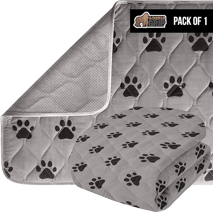 GORILLA GRIP Washable Puppy Pads, 40x26, Slip Resistant Dog Crate Mat, Waterproof Cloth Pee Pad for Training Puppies in Playpen, Reusable Pet Incontinence Blanket, Protects Sofa, Furniture, Floors