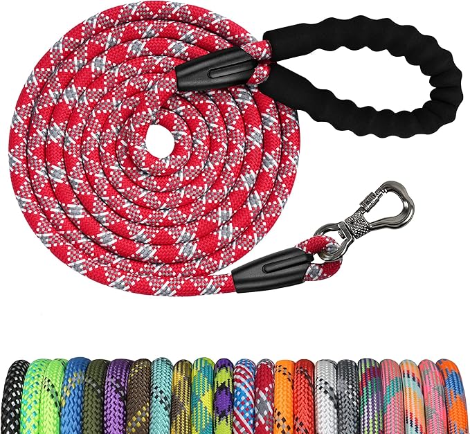 NTR Heavy Duty Dog Leash - 10FT Reflective Leash with Swivel Lockable Hook and Comfortable Padded Handle, Suitable for Small, Medium, and Large Dogs, Red/Grey