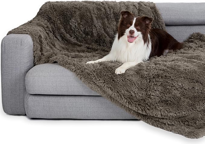 gogobunny Waterproof Dog Blanket for Large Dogs, Cats, Puppy, Reversible Faux Fur Pet Throw Blanket, Washable, Calming Furniture Protection for Sofa Bed (50x60 Inch (Pack of 1), Stone)