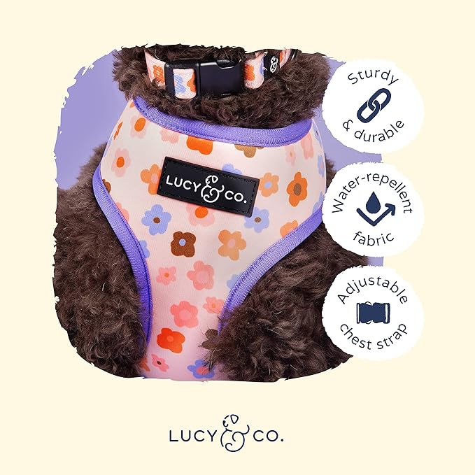 Lucy & Co. Purple with Coral Floral Wave, Cute Reversible Dog Harness Walking Halter - Best Designer Pet Harnesses for XS - XL Dogs - Padded Adjustable Vest for Easy Walking (X-Large)