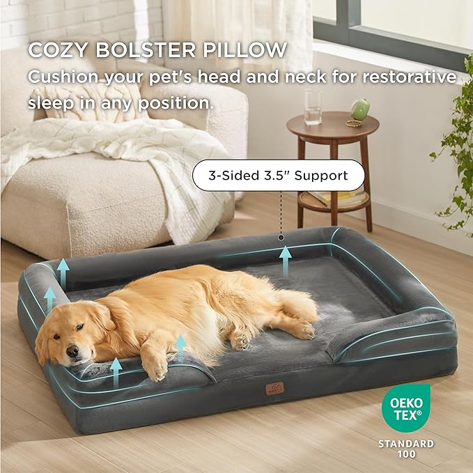 Bedsure XXL Orthopedic Dog Bed - Washable Great Dane Dog Sofa Beds for Giant Dogs, Supportive Foam Pet Couch Bed with Removable Washable Cover, Waterproof Lining and Nonskid Bottom, Dark Grey