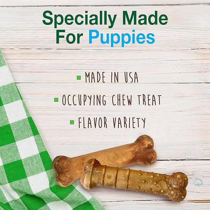 Nylabone Healthy Edibles Natural Puppy Chews Long Lasting Treats for Puppies, Roast Beef, Apple & Bacon Flavor, X-Small/Petite (3 Count)