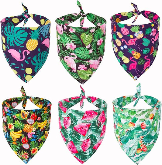 ADOGGYGO Summer Hawaii Dog Bandana, 6 Pack Flamingo & Fruit Pattern Triangle Summer Bandanas for Medium Large Dogs Pets (Large)