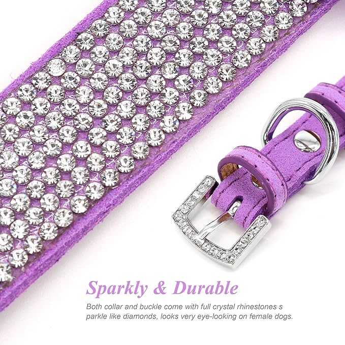 PET ARTIST Sparkling Rhinestone Dog Collar with Cute Flower, Soft Suede Leather Female Dog Collar, Bling Girl Pet Collars for Small Puppy Dogs Walking Party Wedding,S