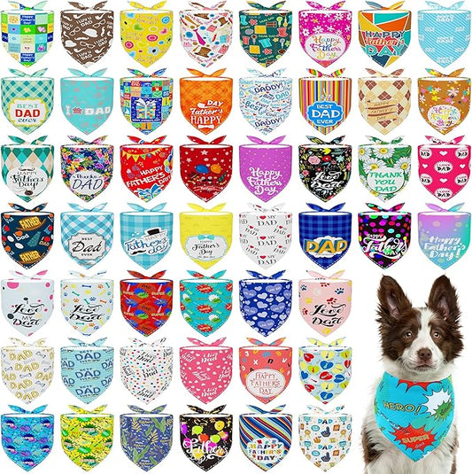 50PCS Father’s Day Dog Bandanas for Large Extra Large XL XXL Triangle Bibs Head Scarves for Boys Girls Grooming Accessories Costume