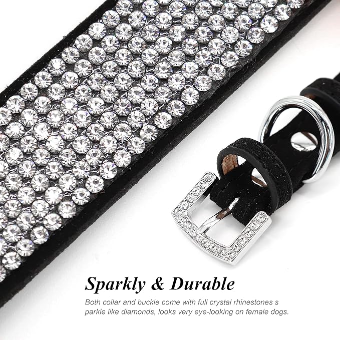 PET ARTIST Rhinestone Dog Collar and Leash Set, Sparkling Girl Dog Collars with Bling Diamonds, Soft Leather Red Pet Collar with Cute Flower for Small Medium Dogs Walking Party Wedding,M