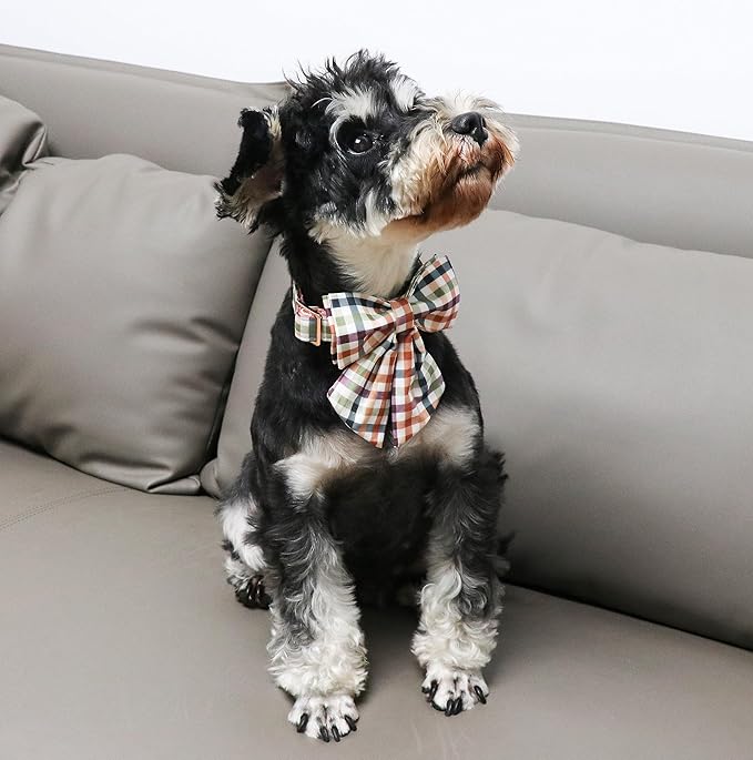 Unique Style Paws Cotton Dog Collar with Bow Floral Plaid Colorful Dog Collar with Bow Tie for Small Medium Large Dogs Pets Gifts
