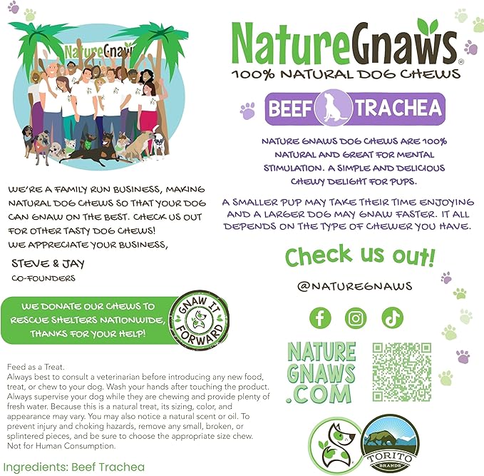 Nature Gnaws Beef Trachea Chews for Dogs 3" (12 Count) - Long Lasting Natural Crunchy Dog Chew Bones - Rawhide Free (Pack of 2)