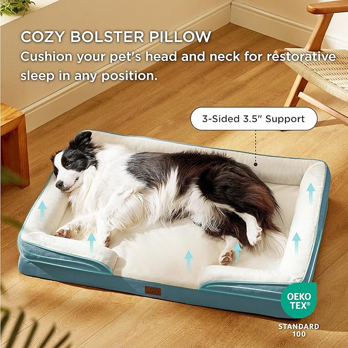 Bedsure Orthopedic Dog Beds Large Sized Dog - Washable Large Dogs Bed Waterproof, Big Comfort Pet Couch with Washable Removable Cover, Supportive Foam Pets Sofa with Nonskid Bottom, Coastal Shade Blue