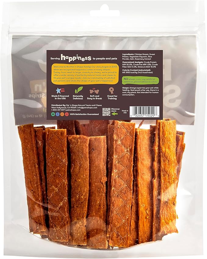 Pet 'n Shape Chik 'n Sweet Potato Strips Dog Treats– Made and Sourced in the USA- 14 Ounce
