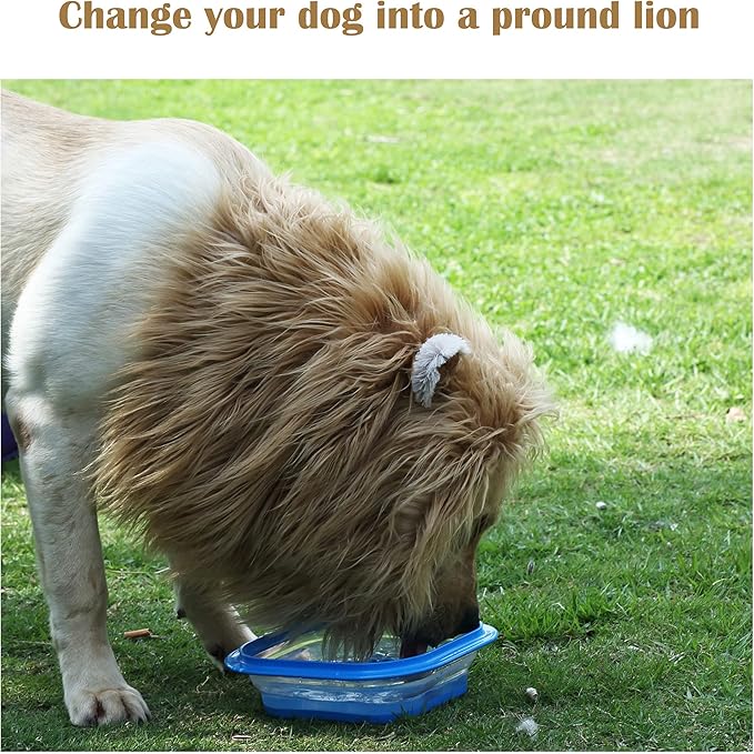 Onmygogo Lion Mane Wig for Dogs with Ears, Funny Pet Costumes for Halloween Christmas (Size L, Yellow)
