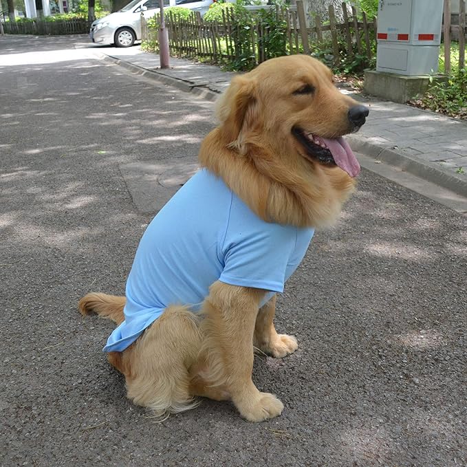 Lovelonglong Pet Clothing Dog Costumes Basic Blank T-Shirt Tee Shirts for Medium Large Dogs Light-Blue XXL+