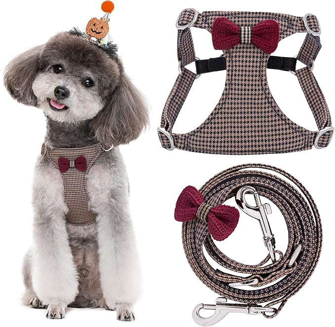Puppytie No Pull xs Dog Harness with Multifunction Dog Leash,Soft Adjustable No Choke Escape Proof Pet Harness Vest,Knitted Brown,xs