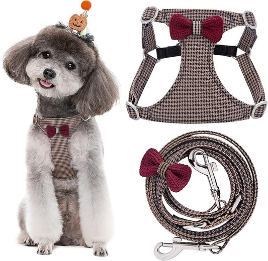 Puppytie No Pull xs Dog Harness with Multifunction Dog Leash,Soft Adjustable No Choke Escape Proof Pet Harness Vest,Knitted Brown,xs