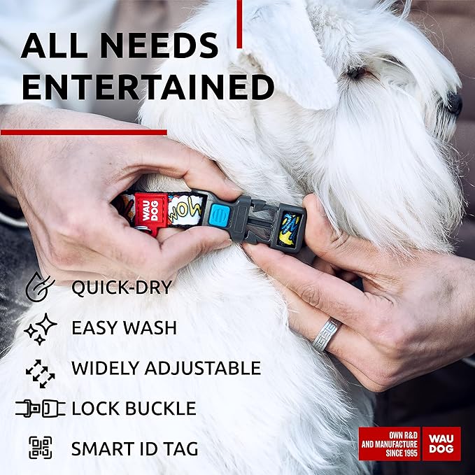 WAUDOG Nylon Dog Collar - Adjustable Dog Collar for Large Dogs, Small & Medium Dogs - Breakaway Puppy Collars for Large Breed Dogs - Boy & Girl Dog Collars with Durable Plastic Buckle and QR Dog Tag