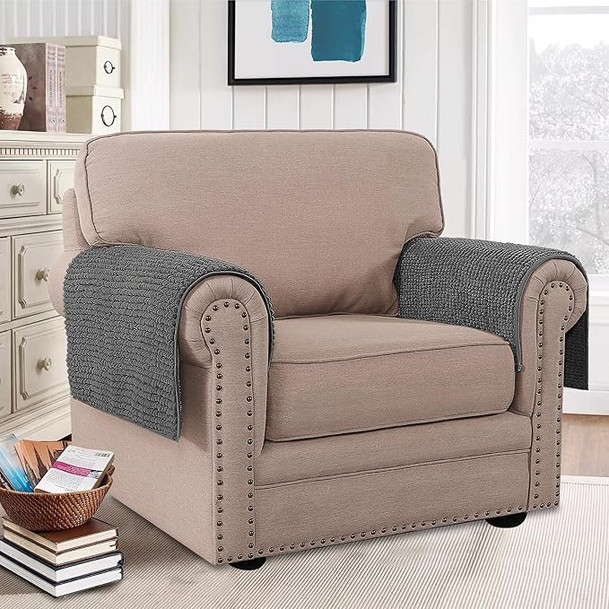 H.VERSAILTEX Plush Chenille Couch Armrest Cover 2 Packs Thick and Soft Sofa Covers Furniture Protector Cover for Pets (27.5" x 27.5", Grey)