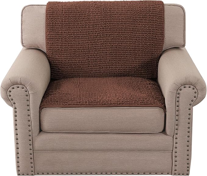 H.VERSAILTEX Plush Chenille Couch Armrest Cover 2 Packs Thick and Soft Sofa Covers Furniture Protector Cover for Pets (27.5" x 27.5", Caramel)