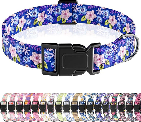 Dog Collar, Cute Floral Puppy Collar for Boys Girls Small Medium Large Dogs, Adjustable Soft Pet Collar Fancy Floral with Quick Release Buckle for Males Females, Floral Purple,XS