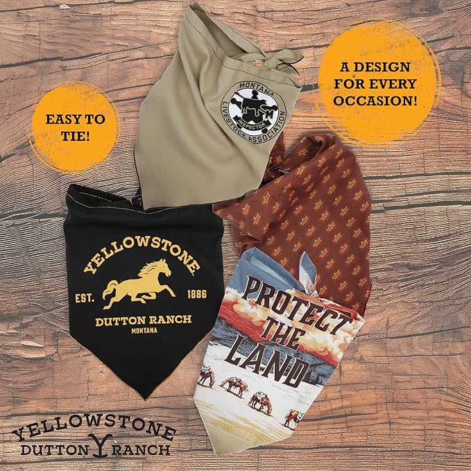 Official Yellowstone Merchandise| Dutton Ranch Dog Bandanas Set - Pack of Western Bandanas for Medium - Large Dogs