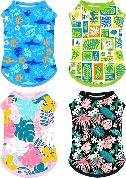PET SHOW 4 Pack Dog Hawaiian Shirts for Medium Dogs UPF 50+ UV Sun Protection Summer Cool Clothes Tank Top Floral Dog T-Shirts Pet Holiday Party Sleeveless Vest Boy Girl(Large)