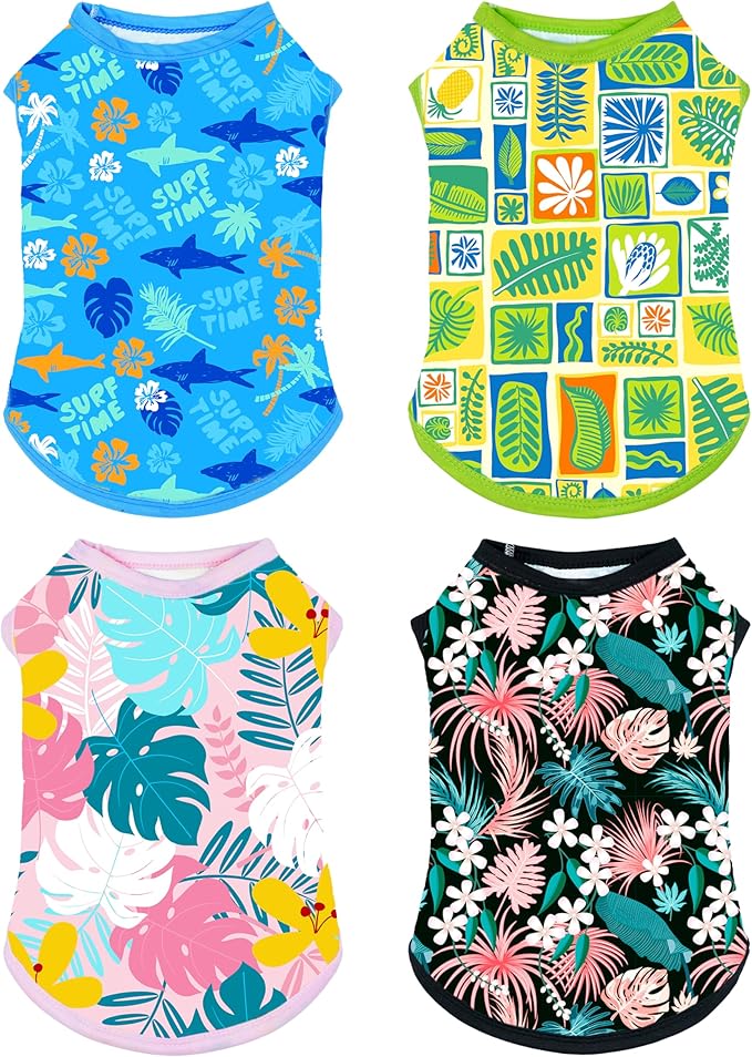 PET SHOW 4 Pack Dog Hawaiian Shirts for Small Doggies UPF 50+ UV Sun Protection Summer Cool Clothes Tank Top Floral Puppy Kitten Cats T-Shirts Pet Holiday Party Sleeveless Vest Boy Girl(X-Small)