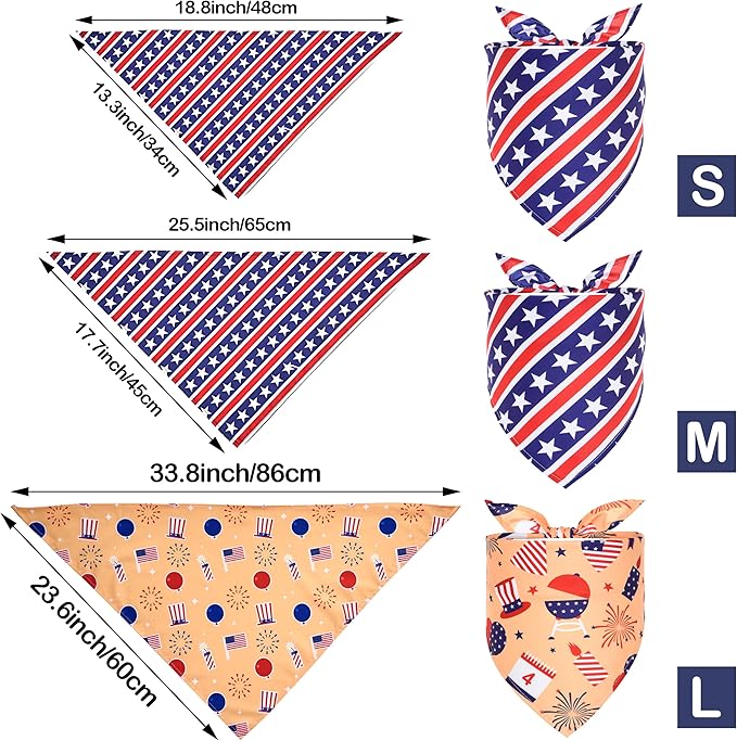 10PCS 4th of July Dog Bandanas Large American Flag Stars and Stripes Patriotic Balloons Pattern for Extral Large XL XXL Breed Scarves Independence Day Party Grooming Accessories