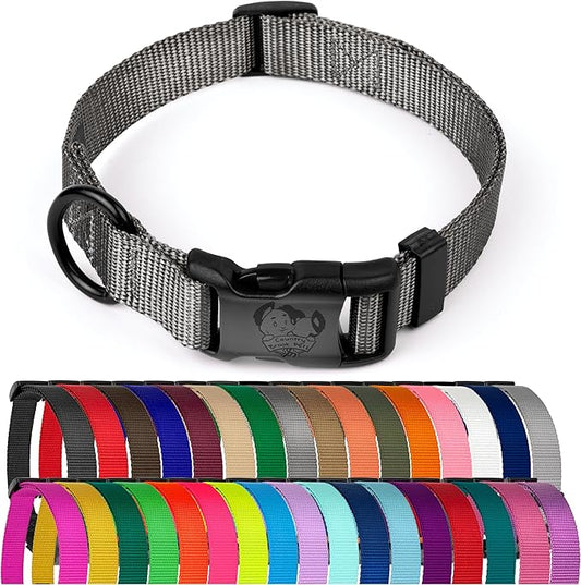 Country Brook Petz - American-Made Dog Collar for Large, Medium, and Small Dogs and Puppies - Deluxe Heavy Duty Nylon in 33 Dazzling Colors (Large, 1 Inch Wide, Charcoal)