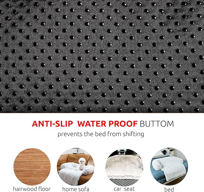 HACHIKITTY Calming Pet Sofa Bed Mat, Washable Plush Couch Cover, Furniture Protector for Dogs and Cats, Fluffy Dog Couch Bed with Anti-Slip Bottom (37"x 33"x 6", Camel)