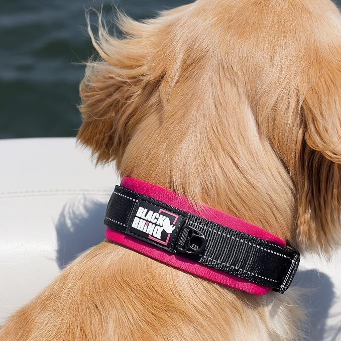 Black Rhino - The Comfort Collar Ultra Soft Neoprene Padded Dog Collar for All Breeds - Heavy Duty Adjustable Reflective Weatherproof (Large, Pink/Black)