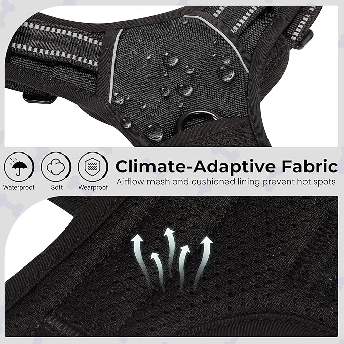 Funfox Dog Harness No Pull, Adjustable Pet Vest Harness Black S with Handle, 2 Leash Clips for Daily Walking Easy Control, Soft Durable Reflective Comfortable for Small Sized Dogs