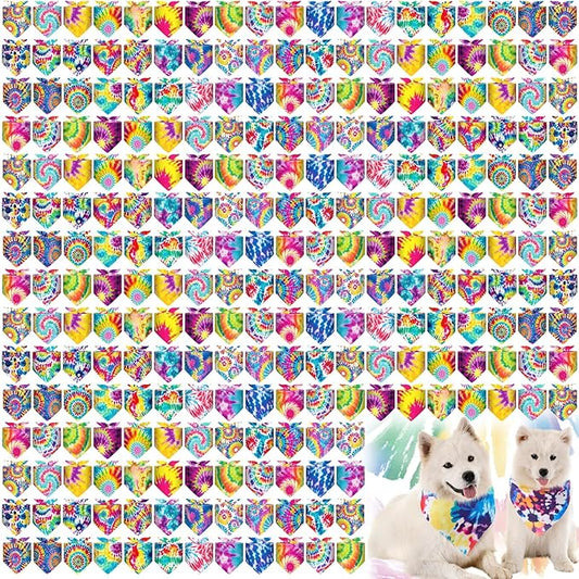 Aliceset 180 Pcs Tie Dye Dog Bandana Bulk Rainbow Bandanas for Dogs Adjustable Washable Pet Triangle Scarf Cute Paisley Kerchief Bibs for Pet Summer Costume Accessories Decorations