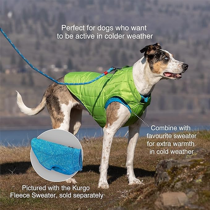 Kurgo Loft Dog Jacket, Reversible Dog Coat, Wear with Harness or Sweater, Water Resistant, Reflective, Winter Coat for Large Dogs (Chili Red, XL)