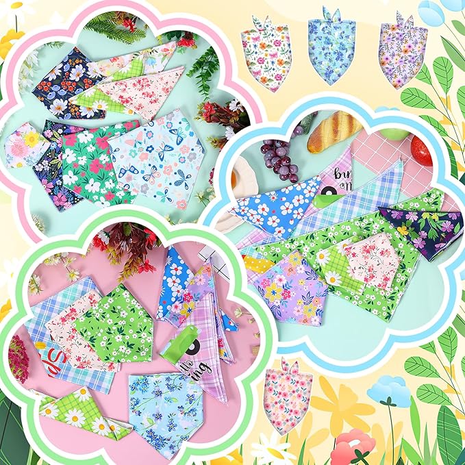 60 Pcs Spring Summer Dog Bandanas Bulk Adjustable Floral Puppy Scarves Pet Bandana Washable Flower Puppy Grooming Bandana for Mothers Day Small Medium Large Breed Dog Cat Pet Grooming Accessories