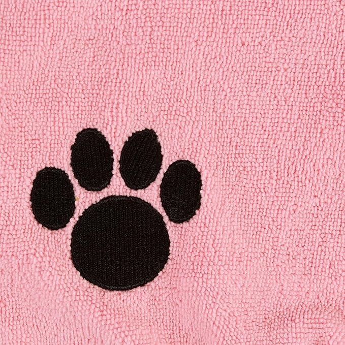 Bone Dry Pet Robe Collection Embroidered Absorbent Microfiber Bath Robe with Adjustable Closure, for Dogs & Cats, Large, Pink