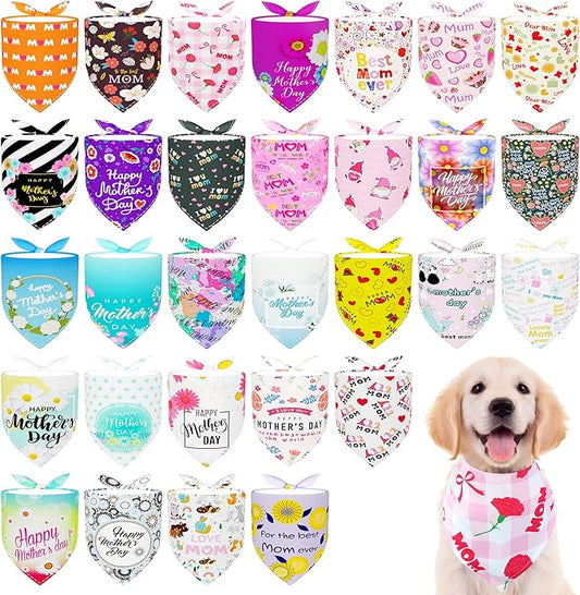 30 Pcs Mothers Day Small Dog Bandanas Bulk 25 Inch Love Mom Dog Bandanas for Medium Dogs Breed Best Mom Dogs Bandana Large Cats Grooming M