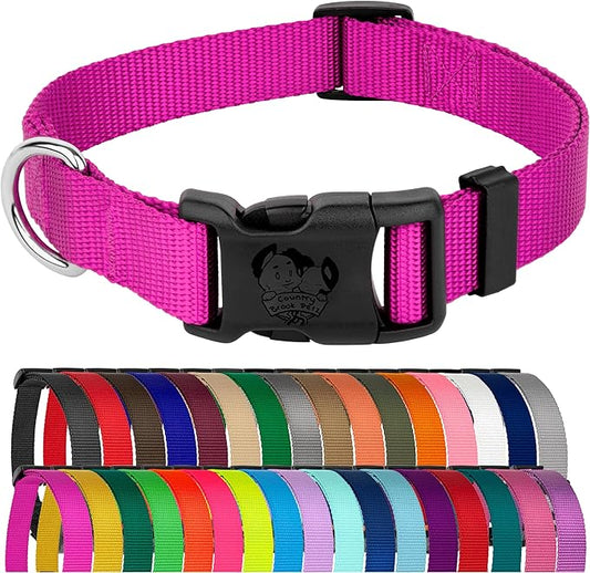 Country Brook Petz - American-Made Dog Collar for Large, Medium, and Small Dogs and Puppies - Deluxe Heavy Duty Nylon in 33 Dazzling Colors (Small, 3/4 Inch Wide, Fuchsia)