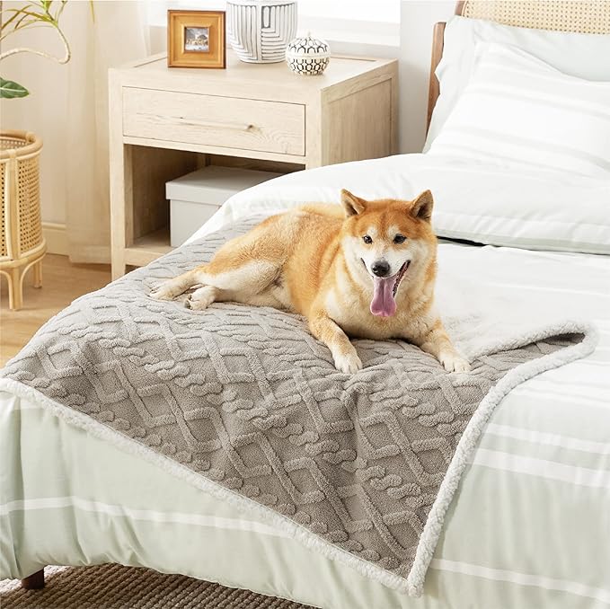 Bedsure Waterproof Dog Blankets for Large Dogs - Pet Blanket for Couch Protector Washable, Jacquard Coral Fleece Cat Throw Blanket, Soft Plush Reversible Furniture Protection, 40"x50", Pale Oak