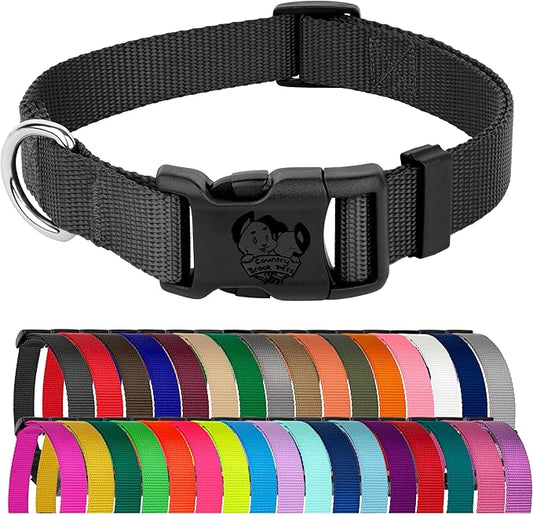 Country Brook Petz - American-Made Dog Collar for Large, Medium, and Small Dogs and Puppies - Deluxe Heavy Duty Nylon in 33 Dazzling Colors (Medium, 3/4 Inch Wide, Black)