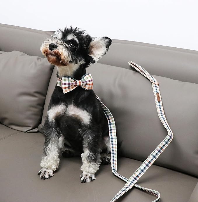 Unique Style Paws Cotton Dog Collar with Bow Floral Plaid Colorful Dog Collar with Bow Tie for Small Medium Large Dogs Pets Gifts