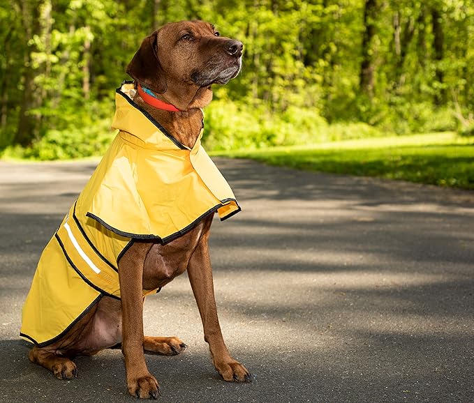 SPOT Rainy Days Slicker - Yellow Dog Rain Jacket With Hood, Reflective Strip for Safety, Leash Hole & Adjustable Velcro Belly Strap, 100% Polyester Water Resistant Pet Raincoat - Large, 17in Long