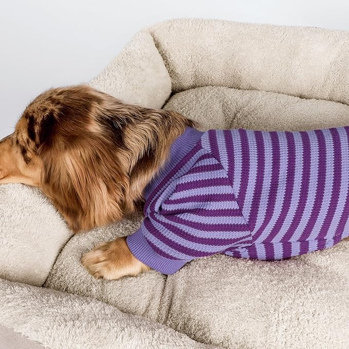 Fitwarm Purple and Violet Striped Dog Pajamas, Waffle Dog Clothes for Small Dogs Girl Boy, Puppy Onesie with Feet, Pet Cat Outfit, XXL