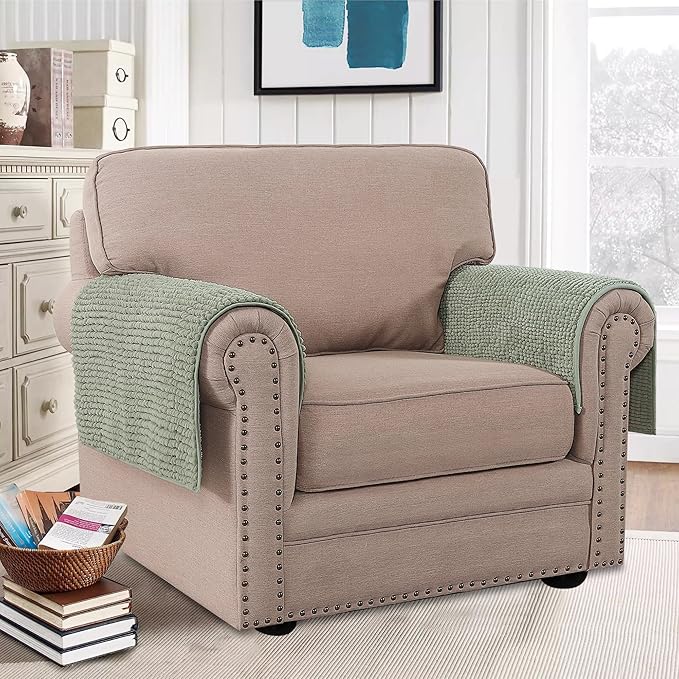 H.VERSAILTEX Plush Chenille Couch Armrest Cover 2 Packs Thick and Soft Sofa Covers Furniture Protector Cover for Pets (27.5" x 27.5", Sea Foam)